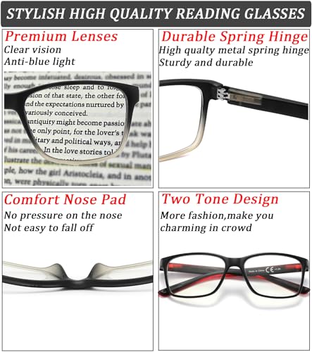 Image of Blue Light Blocking Reading Glasses for Men,4 Pack Stylish Computer 3.75 Readers with Spring Hinges,Anti Glare /Eye Strain Filter UV Ray Magnigying Reader Eyeglasses,+3.75 Magnification Strength