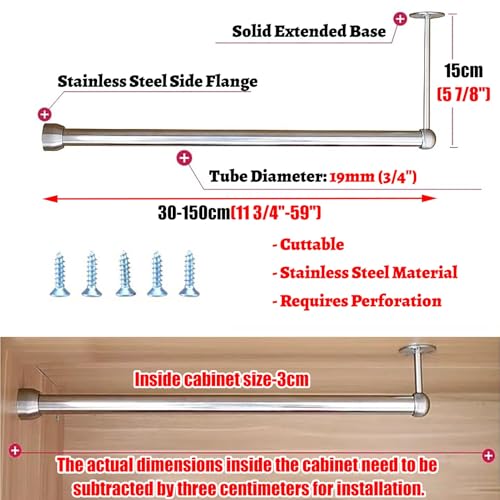 Tringle à vêtements robuste en L 115 cm réglable avec bride - 3