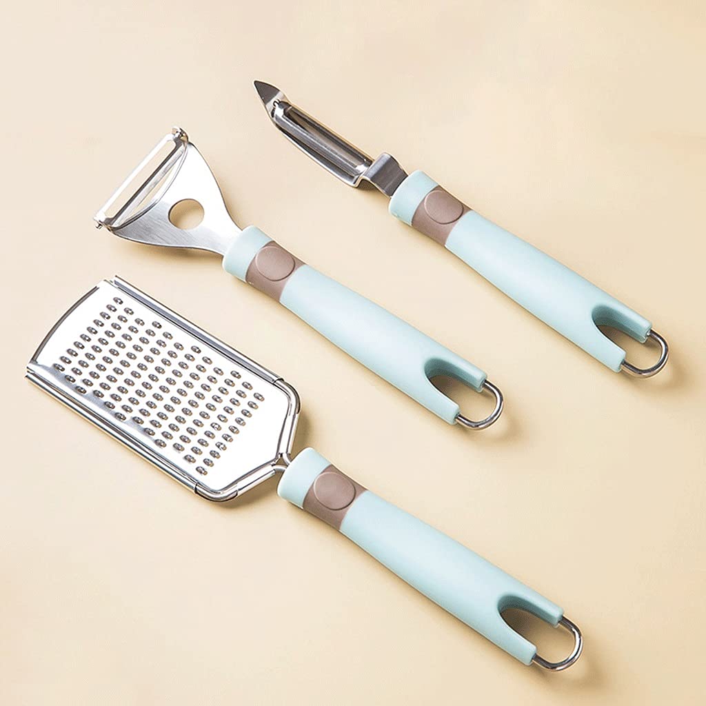 ArinkO Juego de utensilios de cocina de 3 piezas: pelador de verduras eficiente, cuchara versátil con mango y rallador de queso duradero