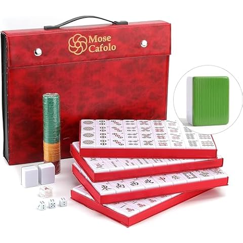 Mose Cafolo Professional Chinese Mahjong Game Set 146 Numbered Large Size Tiles with Carrying Travel Case, Complete Mahjong Tiles Set (Majiang, Mah-Jongg, Ma Jong) Cover