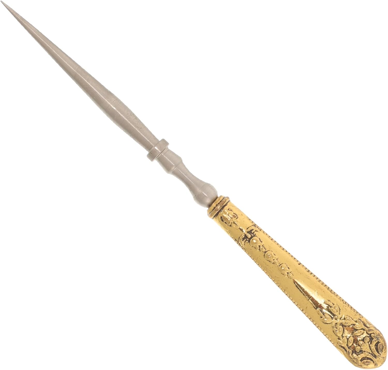 Cabilock Vintage Metal Sewing Awl for Leather Crafting and Shoe Repair, Portable Handmade Tailor Awl with Engraved Gold Handle, Sturdy Punch Tool for DIY Stitching and Repair