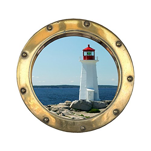 Stickers trompe l'oeil hublot Le phare - L 30cm x H 30cm