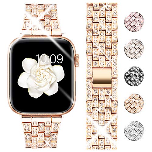 Goton Bling Band Compatible for Apple Watch 42mm 44mm 41mm 45mm, Women Diamond Crystal Luxury Stainless Metal Replacement Strap for iWatch Series 7 6 5 4 3 2 1