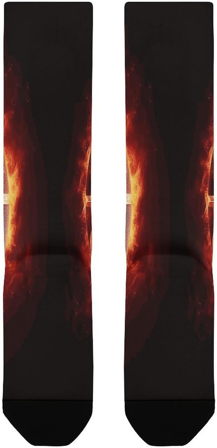 Basketball in Fire Crew Socks Calf Socks Athletic Crew Sock