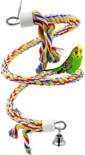 Rusee Rope Bungee Bird Toy, Small or Medium-Sized Parrot Toy Pure Natural Colorful Bead Cage Parrot Chewing Toy