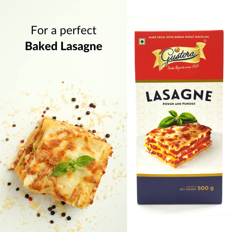 Image of Gustora Ready To Eat Lasagne Pasta Sheets I Layered Delight Of Flavor And Tradition I Durum Wheat Semolina I Vegetarian I Gluten Free Instant Lasagne Combo Sheets - (500 X 2)