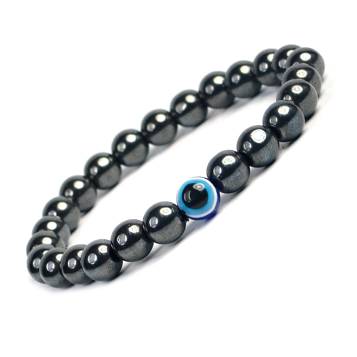 CrystuNatural Hematite Bracelet Evil Eye Bracelet Crystal Stone 8mm Round Bead Bracelet for Reiki Healing and Crystal Healing Stone (Color : Multi)