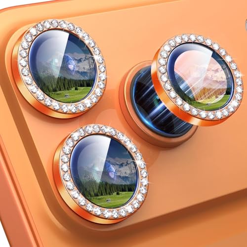 Image of for iPhone 17 Pro / 17 Pro Max Camera Lens Protector Bling, Individual Diamond Metal Ring with 9H Hardness, Scratch-Proof Camera Screen Protector, Stylish Accessories, Case Friendly (Orange)