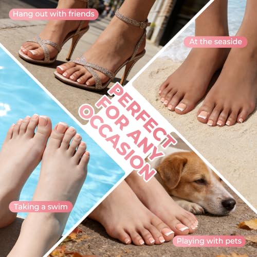 Image of UNA GELLA Press On Toenails, 180Pcs Sharp Square Soft Gel French Tip Toe Nail Press Ons for Women, 15 Sizes Full Cover Nude Fake Toe Press On Nails Extension Pedicure for Home DIY Salon