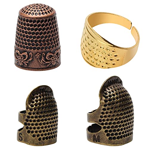 4 Piece Sewing Thimble Hand-Working Sewing Thimble Finger Protector Adjustable Metal Finger Shield Ring Needlework Fingertip Diy Sewing Tools Accessories #TOP28