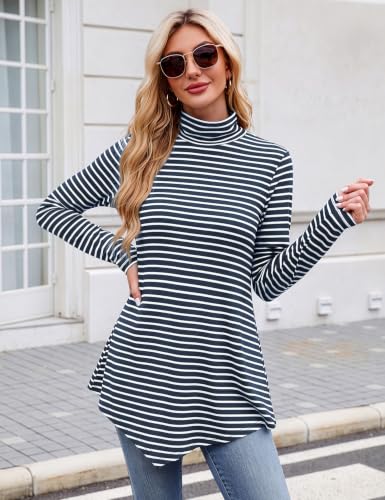 Image of JUSTFASHIONNOW Turtle Neck Shirts for Women Long Sleeve Fall Tunic Tops