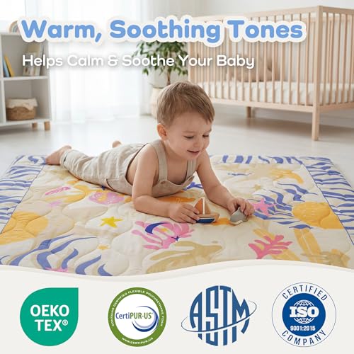 Image of 1.6 inch Thick Baby Play Mat, 71x59 Removable & Machine Washable Cover | Padded Memory Foam, Non-Slip Backing, 100% Baby-Safe Materials, Tummy Time Crawling, Outdoor, Bedroom, Living Room, Nursery