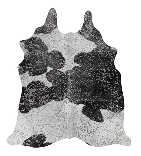 Luxor Living Rinderfell Echtfell, Fellteppich Leder, flach, gegerbt, Vintage, Felldeko für Schlafzimmer Wohnzimmer, Farbe:Schwarz-Weiß-Silber, Größe:3 bis 5 m² Cover