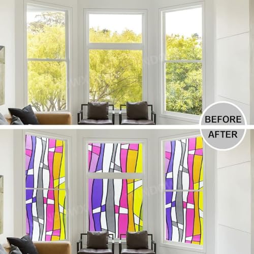 Image of Premium Vinyl Privacy Stained Window Glass Sticker (24x96 Inch) - Self-Adhesive Decorative Sticker Opaque Tint Wallpaper for Glass Cover Window, Door, Office, Home.| Anti-UV. Colorful Lines