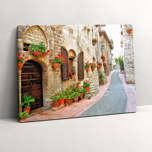 Toile rue pittoresque fleurie tableau mural 80x60 pour une ambiance douce chez soi