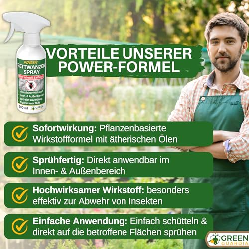GREEN GUARDIA Bettwanzen Abwehrspray – Sprühfertiges Konzentrat mit pflanzlichen Ölen | 500 ml für Zuhause & Schlafzimmer | zur gezielten Abwehr von Bettwanzen und Spaltenbewohnern