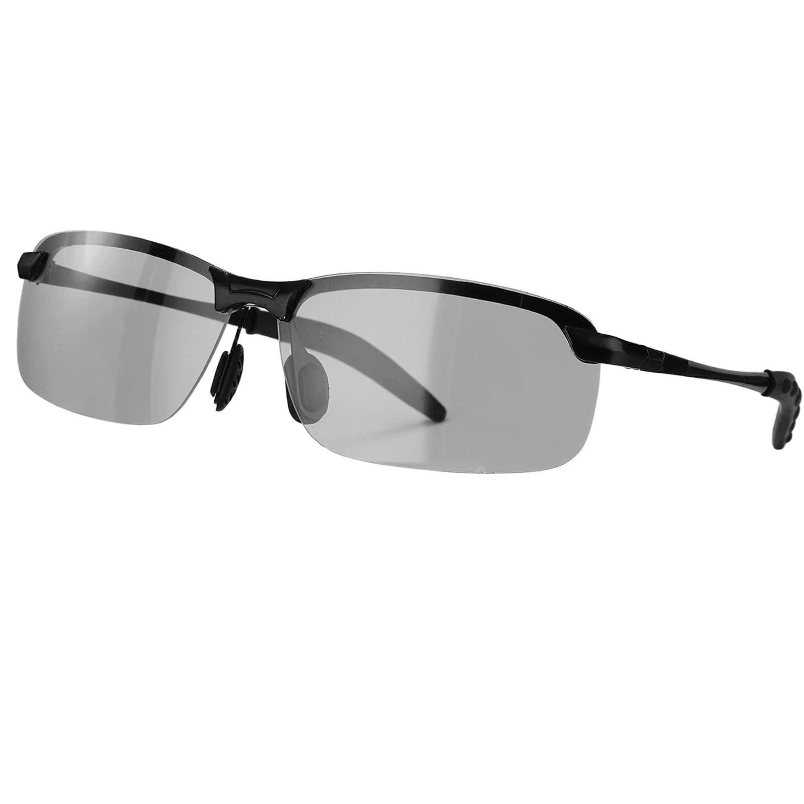 sourcing map Polarized Sports Sunglasses for Men Womens, UV400 Protection 27g Lightweight Adjustable Nose Pad & Bendable Temples Cycling Goggles for Running Skiing Fishing, Black/Clear Gray