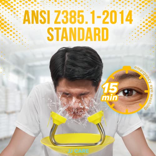 Jj Care Eye Wash Station [Contains Yellow Eye Wash Basin] - Wall Mounted Heavy Duty Stainless Steel Based - Dual Spray Heads Emergency Eye Wash Station - Portable First Aid Eye Wash Units #TOP6