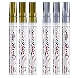 Gold and Silver Paint Marker Pens - 6 Pack Permanent Oil Based Metallic Paint Pen, Medium Tip, Quick