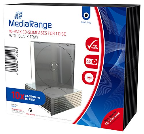 MediaRange CD-Slimcase fĂĽr 1 Disc, 5,2mm, schwarzes Tray, 10er-Pack