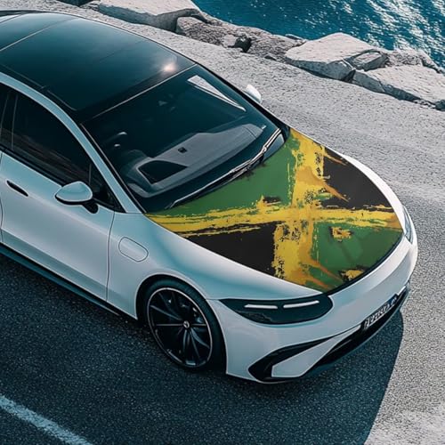 Image of Jamaican Flag Car Hood Cover Elastic Washable Vintage Jamaican National Flag Automotive Exterior Accessories All-Season Protection Suitable for Most SUV Sedans