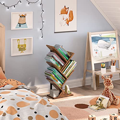 HOOBRO Bücherregal, Standregal mit 4 Ebenen, Holz DVD Regal, in Baumform, Metallgestell, für Wohnzimmer, Arbeitszimmer, Kinderzimmer… – Ansicht 9