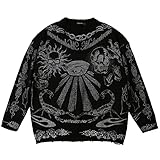 Rapidstreet Retro Streetwear Ripped Sweater Skull Printed Dark Style Hip Hop Oversized Pullover Long Sleeve (Adult, Large, Black)