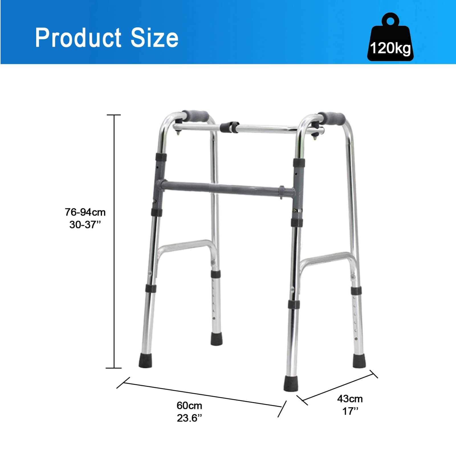 Andador para Adulto Mayor,Andadera Plegable para Adulto con Ajuste de Altura Andador Médico Adultos Ayuda Caminar Discapacitados Plegable Andador Para Adulto Caminar Bright silver