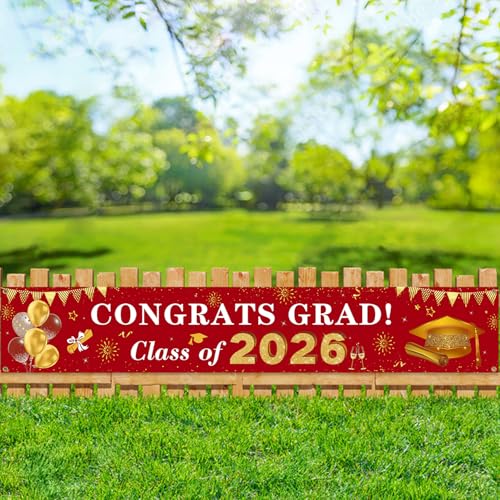 2026 Graduation Decorations Congrats Grad Class of 2026 Banner - Red ...