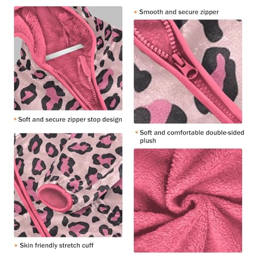 Pink Leopard Print Girls Fleece Jacket Girls Fall Jacket Girl Coats Zip Up Hoodie Children Sherpa Warm Outerwear 2-10T3