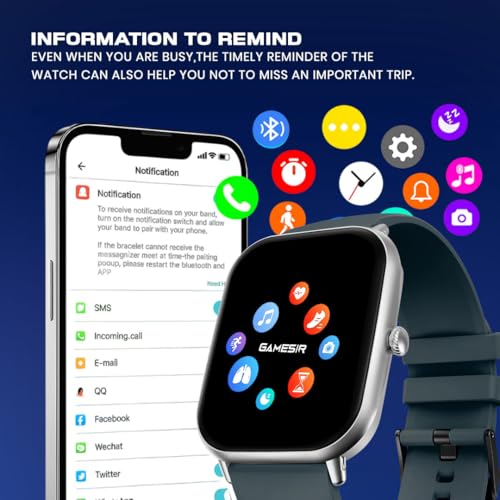 Image of GameSir H9 Smartwatch - Big Display | Bluetooth Calling | Heart Rate & SpO2 Monitor | 100+ Sports Modes | Long Battery | IP68 Waterproof | TFT Display | Design for Men & Women (Ocean Green)