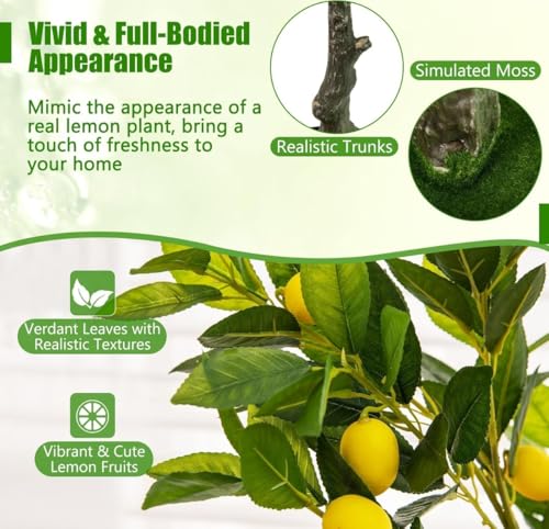 Image of VRB Dec 1 Pcs Artificial Plants with Pot Plants Leaves Tree Tropical Bougainvillea Faux Areca Plants Indoor Real Touch Monstera,Banana Plant for Home /Decor (Artificial Lemon Plant with Pot)
