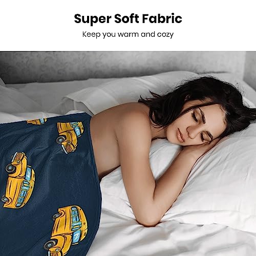 Image of School Bus Blanket - Large 60x80 Inch Plush Fleece Throw, Yellow Bus Themed Driver Gift & Home Decor for Adults & Kids, Ultra Soft Cozy Blanket for Couch, Bed, Dorm
