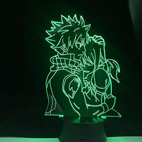 3D Night Light Anime Decor Natsu Grey and Lucy Anime Lamp Anime Fairy Tail Natsu Dragneel and Erza Scarlet Red Hugging Night Light LED Touch Sensor Night Light HYKK Cover