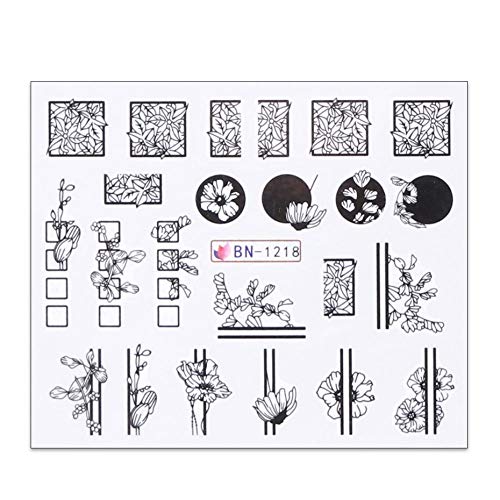ZJMIYJ Nagelsticker,6 Stück Schwarz Weiß Blumen Aufkleber Für Nägel Grüne Blätter Wasser Aufkleber Schieber Nail Art… – Bild 6