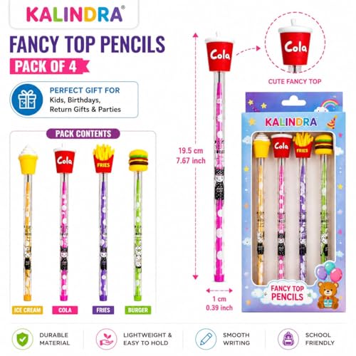 Image of Pack of 8 Cute Food Bullet Pencils | Non-Sharpening Push Pencils | Burger Fries Ice Cream Soda Theme | Kids School Stationery Set | Birthday Return Gift for Boys & Girls