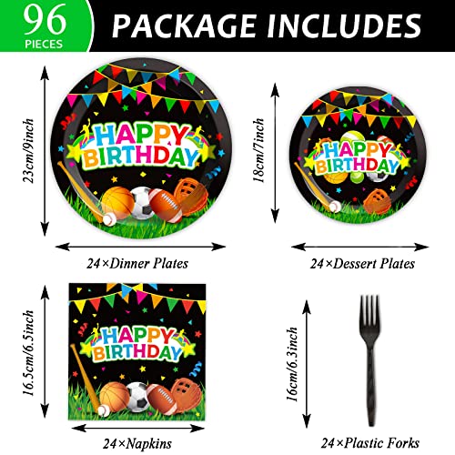 Image of Sports Party Plates Napkins Sports Happy Birthday Party Tableware Baseball Football Soccer Basketball Rugby Disposable Paper Plates Napkins for Boy Birthday Decoration Supplies Favors 24 Guests