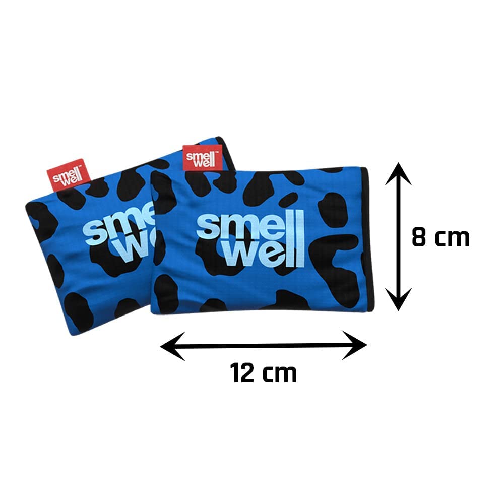 SmellWell Active - Eliminador de olores para zapatos, carbón activo de bambú, absorbe la humedad para zapatos, bolsas y contra el sudor de pies, olores molestos - leopardo azul, 1 par, 2 x 50 g