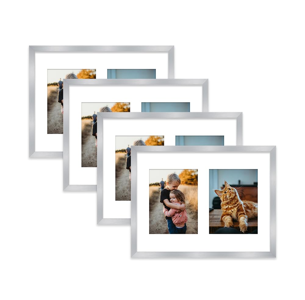 Silver Multi Photo Frame - Holds 2 x 8x6 Pictures, Family Collage Picture Frame for Wall Display, 16x12 Frame size, Set of 4