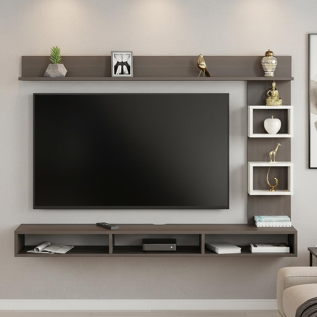 FURNEASER Elite Engineered Wood Wall Mount TV Unit, Set Top Box Stand with Display Shelves, Modern Tv Rack, Showcase, Cabinet (Wenge & White) for 43 inch TV-image-44