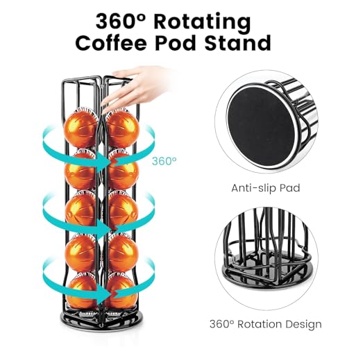 Image of Coffee Pod Stand Holder for Nespresso Vertuoline 20 Pods, Coffee Bar Vertuo Pod Organizer Rack, 360 Rotating Coffee Capsule Holds Storage, 20 Pods Holder Spinner for Nespresso Vertuo Line (Black)