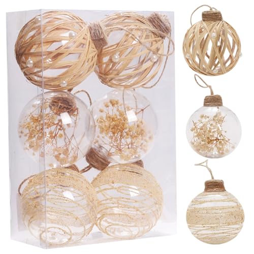 Boules de Noël en plastique transparent incassable style rustique x6 - 2