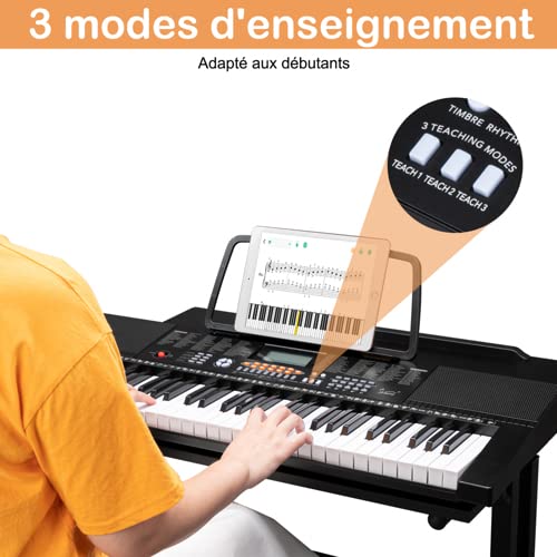 Clavier de piano numérique 61 touches Piano Claviers électroniques，Livré avec écouteurs, pupitre, microphone，adaptateur secteur