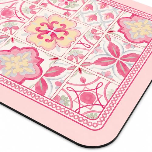 Image of Luxe Home International Dish Dry Mats for Kitchen Counter, Rubber Quick Dry Mat for Kitchen Utensils, Moroccan Tile Pattern Smooth Absorbent Placemat, 35x55 cm, Pink, Pack of 1