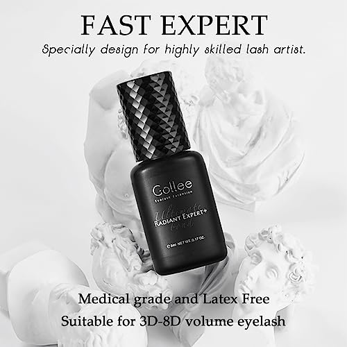 GOLLEE Wimpernkleber für Wimpernverlängerung Schwarzer Wimpernkleber Dauerhaft Wimpern Extensions Kleber Wasserfest (0.17fl.oz/5ml)/0.5 SEC Trocknungszeit/Haltbarkeit 6-8 Wochen/Nur für Den Salon