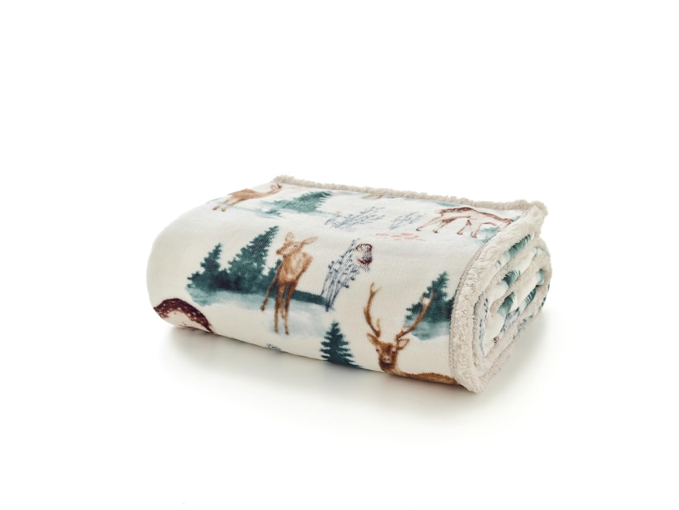 Deyongs White Winter Deers Sherpa Fleece Throw – 140 X 180Cm Soft Woodland Animal Blanket With Flannel Front & Cosy | 1846 In | Size: 140Cm X 180Cm