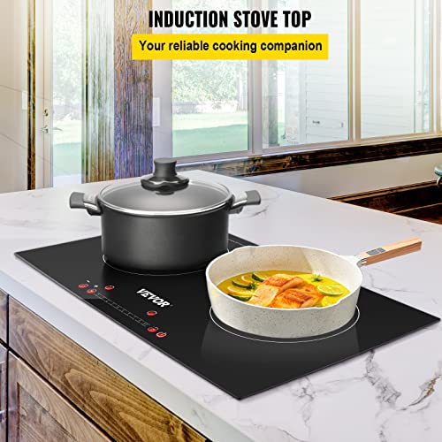 Vevor Built-In Induction Cooktop, 24 Inch 2 Burners 2600W 110V Ceramic Glass Electric Stove Top With Sensor Touch Control, Timer & Child Lock Included, 9 Power Levels For Simmer Steam Slow Cook Fry #TOP1