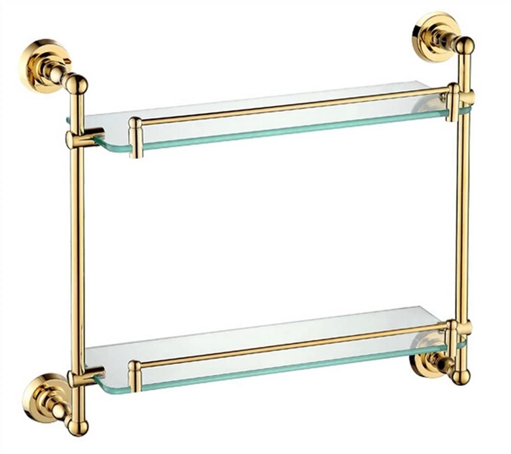 BAHELS Shower Caddy Copper Gold Paint Double Layer Glass Shelf Shelving Bathroom Shelf Bathroom Holder Bathroom Organizer