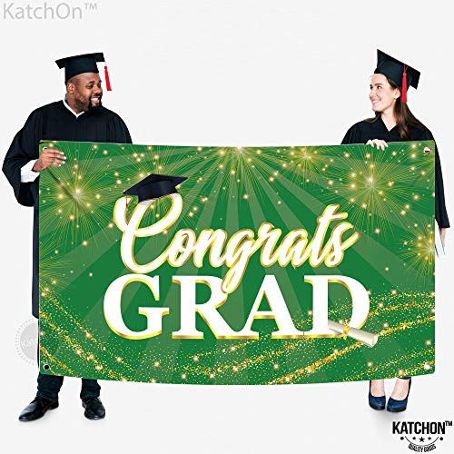 Image of KatchOn, Green Congrats Grad Banner - Xtralarge, 72x44 Inch | Green and Gold Grad Banner for Graduation Decorations 2026 | Congrats Grad Backdrop for 2026 Graduation Decorations ASIN