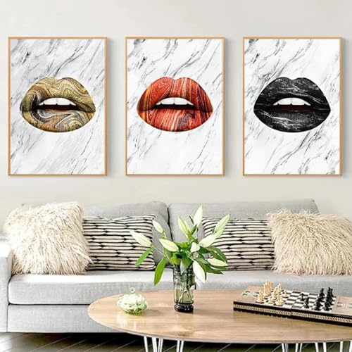 Affiches sur toile lèvres dorées marbre abstrait pour salon 60x90cm